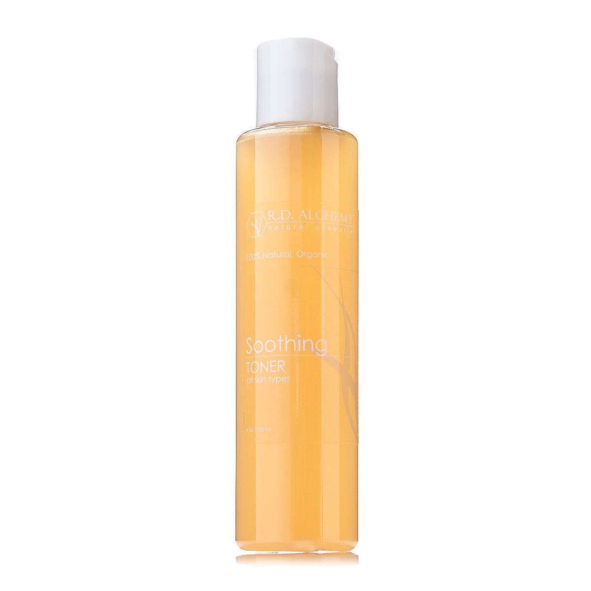 A bottle of Soothing Toner designed for sensitive skin, featuring a sleek design and a calming label.