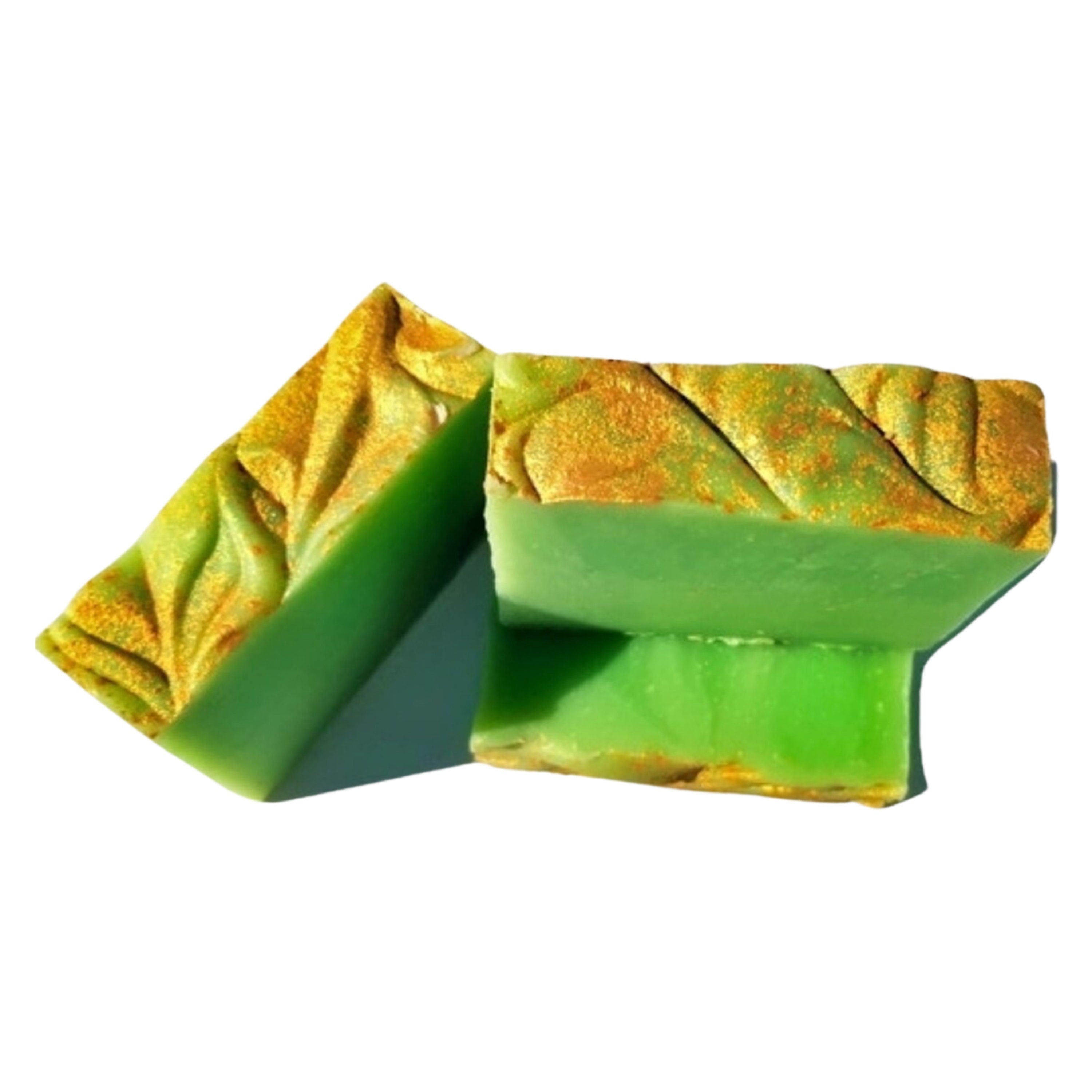 Green and gold handmade soap.