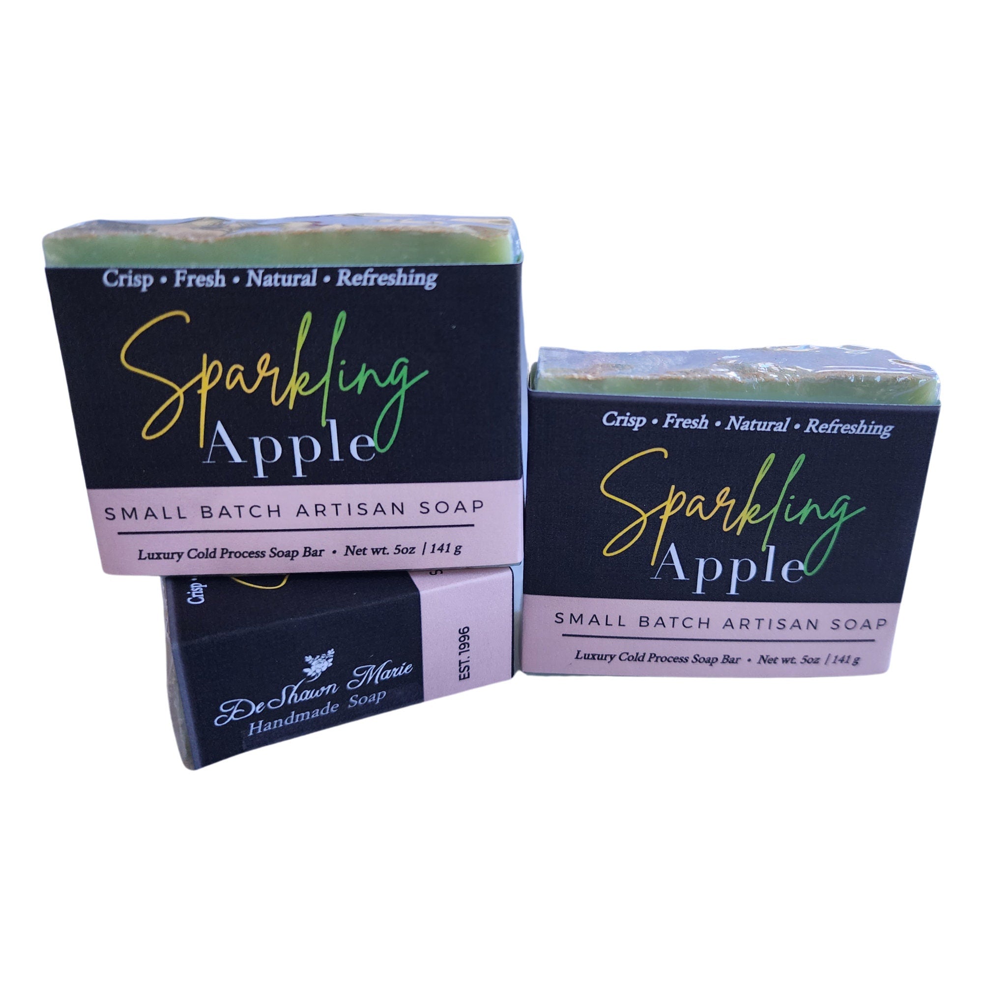 "Sparkling apple artisan soap bars."