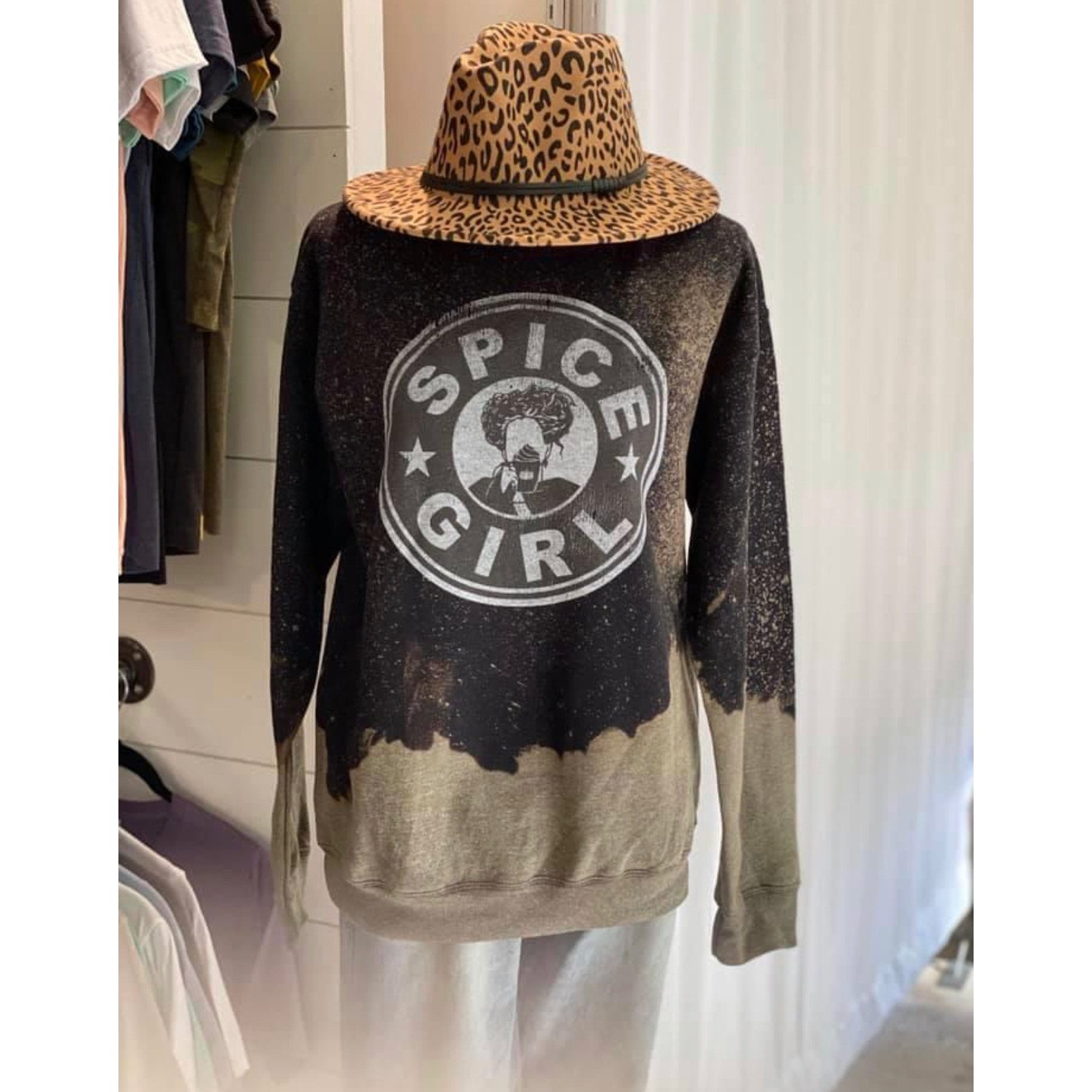 Spice Girls Acid Wash Pullover featuring a unisex fit and unique acid wash design, made from a soft poly/cotton blend.