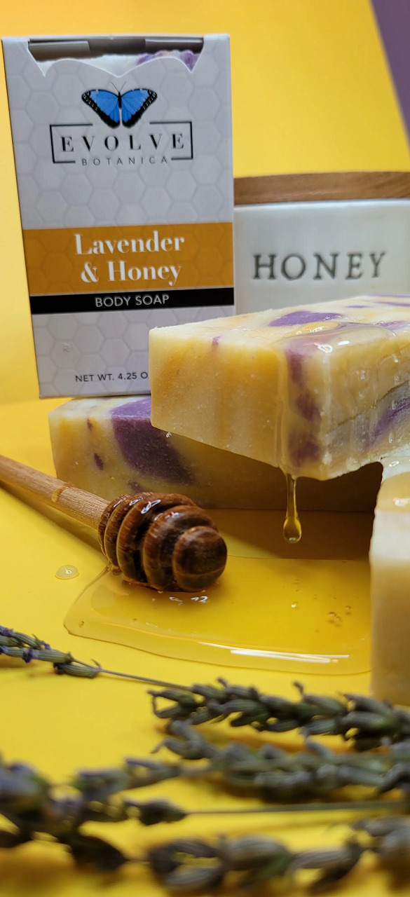 Standard Soap featuring Lavender and Honey, showcasing its natural ingredients and rich texture.