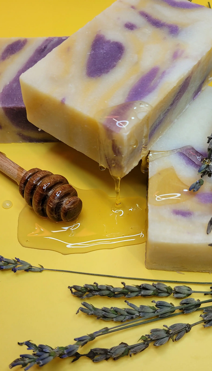 Standard Soap featuring Lavender and Honey, showcasing its natural ingredients and rich texture.