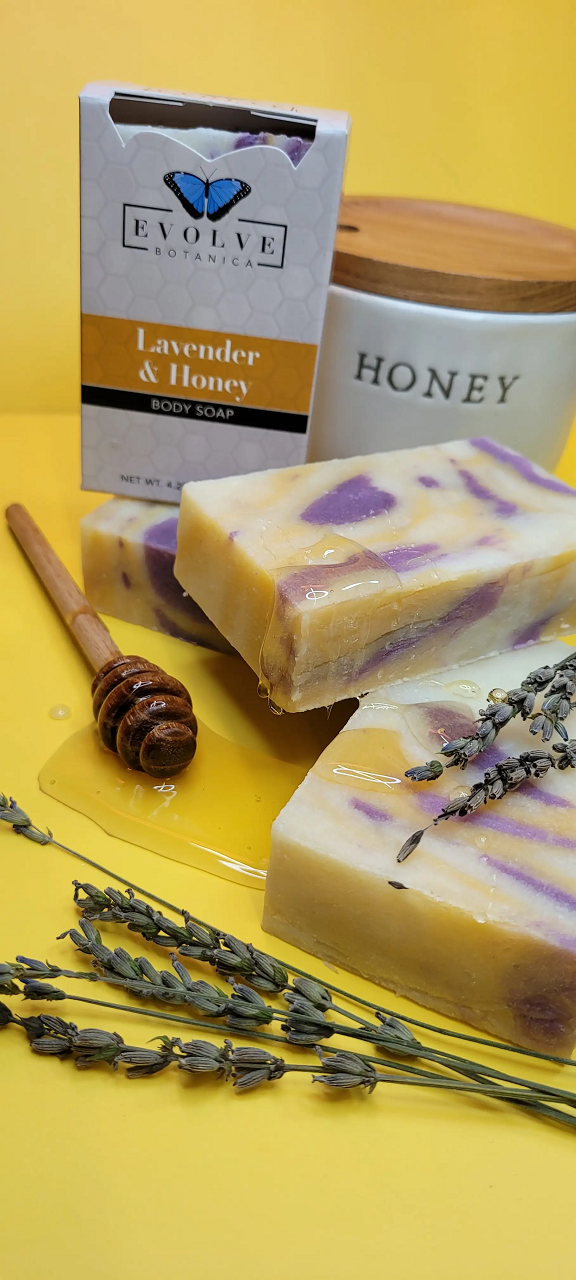 Standard Soap featuring Lavender and Honey, showcasing its natural ingredients and rich texture.