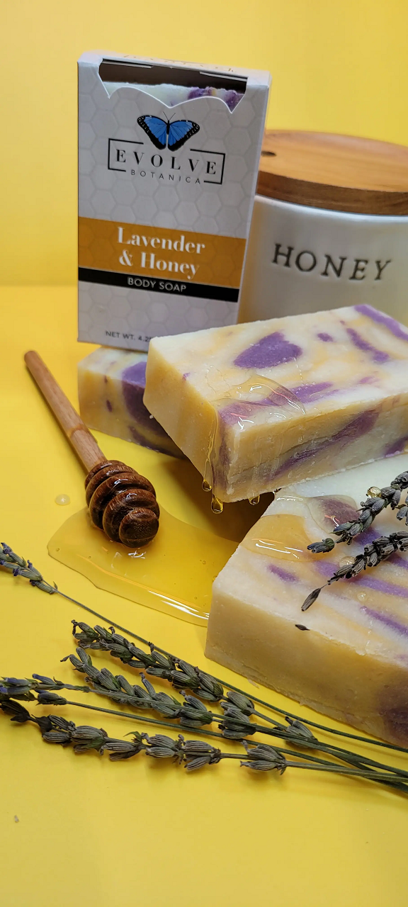 Standard Soap featuring Lavender and Honey, showcasing its natural ingredients and rich texture.