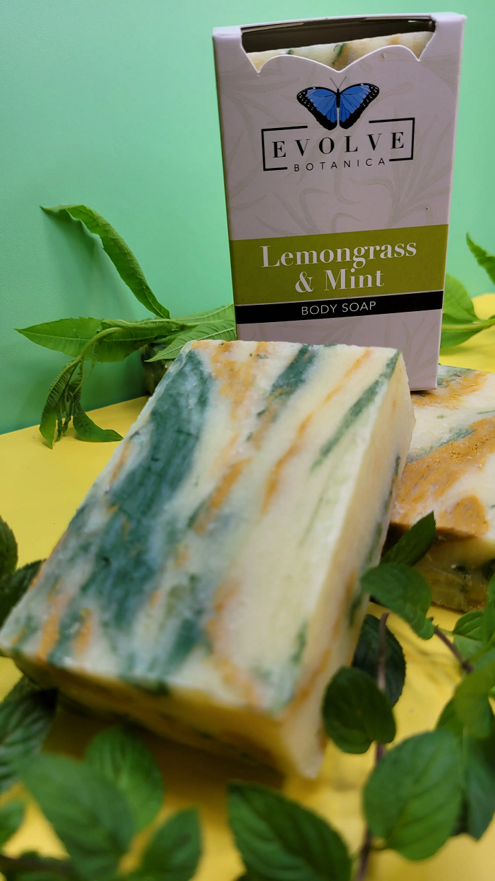 Standard Soap bar with Lemongrass and Mint essential oils, showcasing its natural ingredients and refreshing scent.