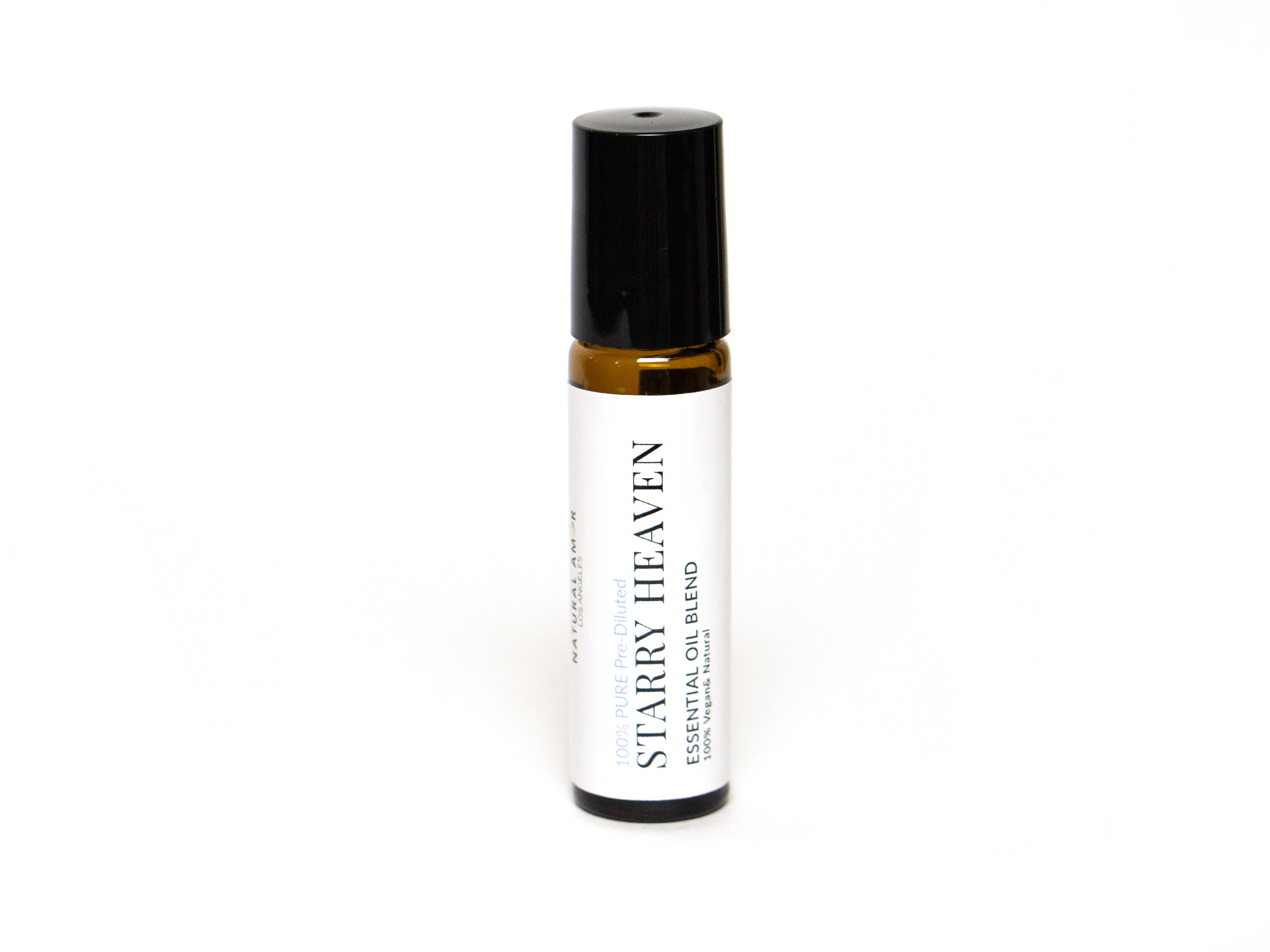 Starry Heaven Roll On Essential Oil Blend in a 10 mL bottle with a stainless steel rollerball, featuring a floral and herbaceous aroma.