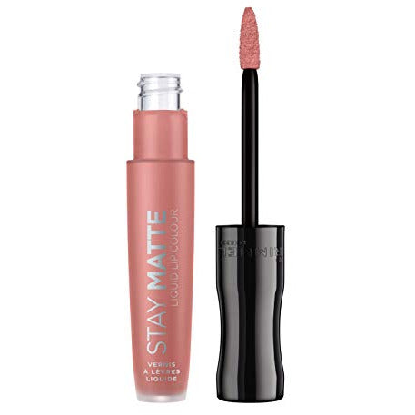 Rimmel Stay Matte Liquid Lipstick in shade 707 Raw Kiss, showcasing its sleek packaging and rich color.