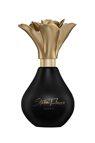 A stylish bottle of StormFlower Noir Eau de Parfum with elegant floral design, showcasing its luxurious essence.