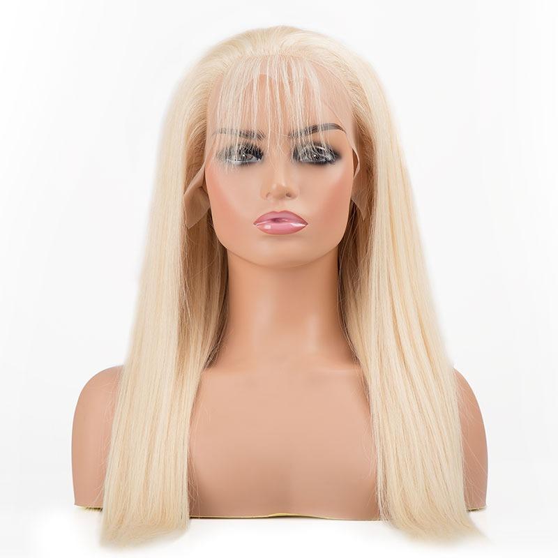 Straight 613 Transparent Lace Frontal Wig displayed on a mannequin, showcasing its long, silky strands and natural-looking hairline.