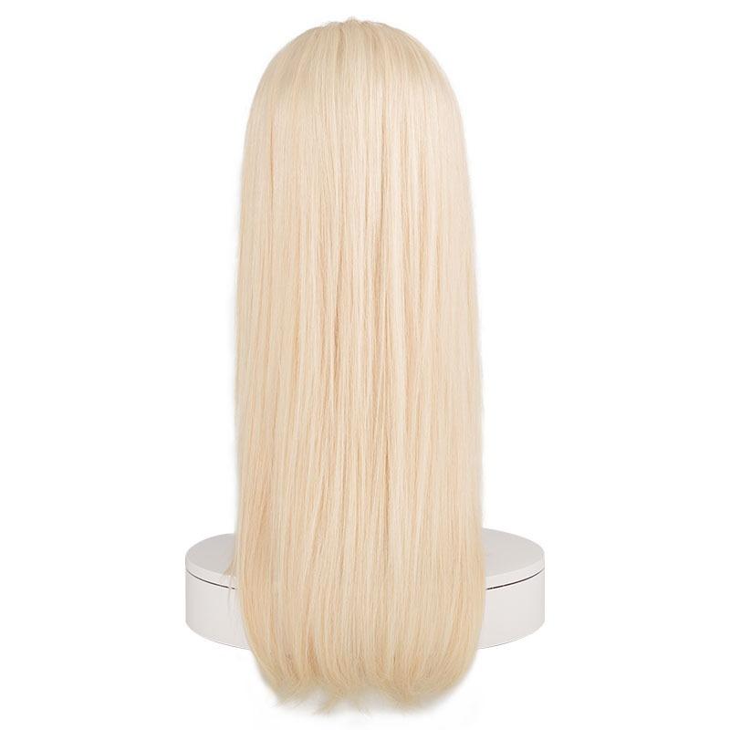 Straight 613 Transparent Lace Frontal Wig displayed on a mannequin, showcasing its long, silky strands and natural-looking hairline.