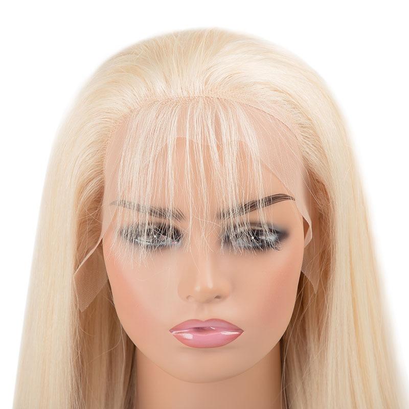 Straight 613 Transparent Lace Frontal Wig displayed on a mannequin, showcasing its long, silky strands and natural-looking hairline.