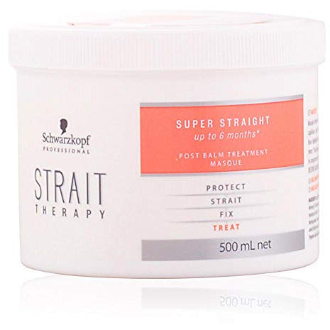 Schwarzkopf Strait Therapy Post Treatment Balm Hair Mask in a sleek container, showcasing its rich texture and nourishing properties.