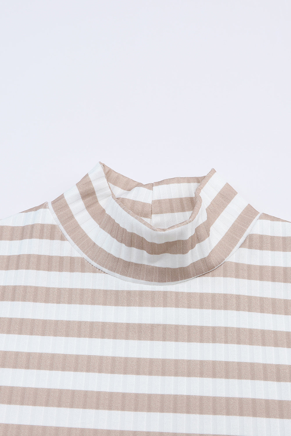 Strawberry pink striped long sleeve tee with textured knit fabric and high neck design, perfect for stylish layering.