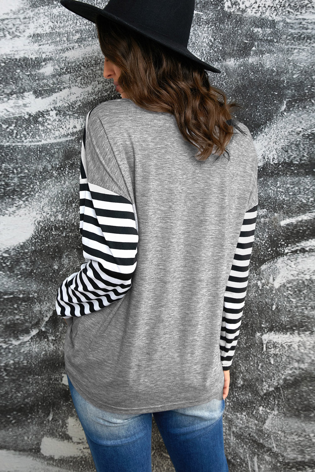 A stylish Striped Leopard Block Splicing Long Sleeve Top featuring a mix of leopard print, stripes, and solid colors, perfect for modern women.