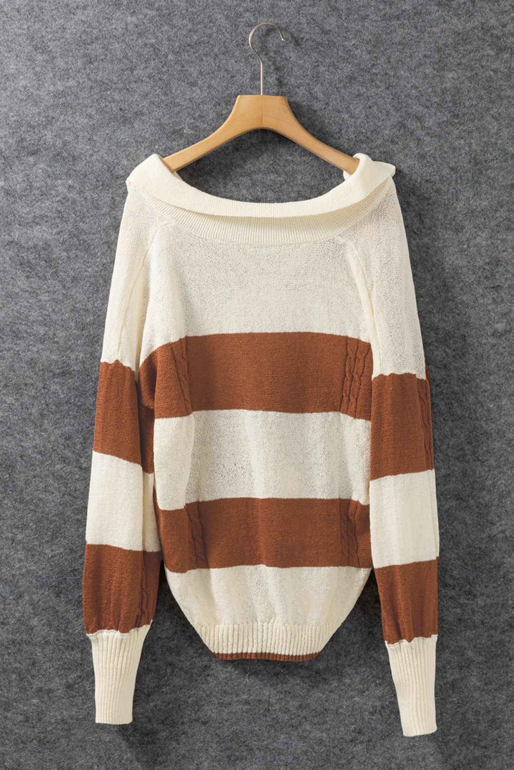 A stylish Stripes Collared Neck Corded Sweater featuring a trendy striped pattern and a sophisticated collared neck design, perfect for casual and semi-formal wear.