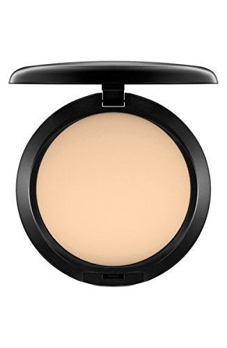 Mac Studio Fix Powder Plus Foundation compact with a smooth powder surface and included applicator.