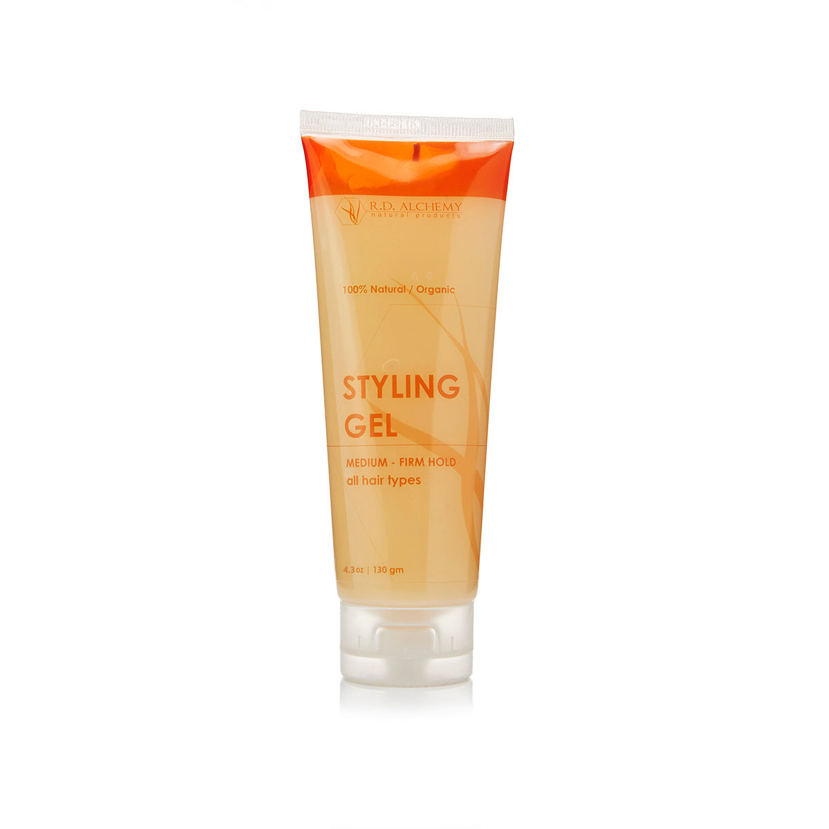 A bottle of Styling Gel with a sleek design, showcasing its medium to firm hold for flat hair, emphasizing volume and non-drying properties.