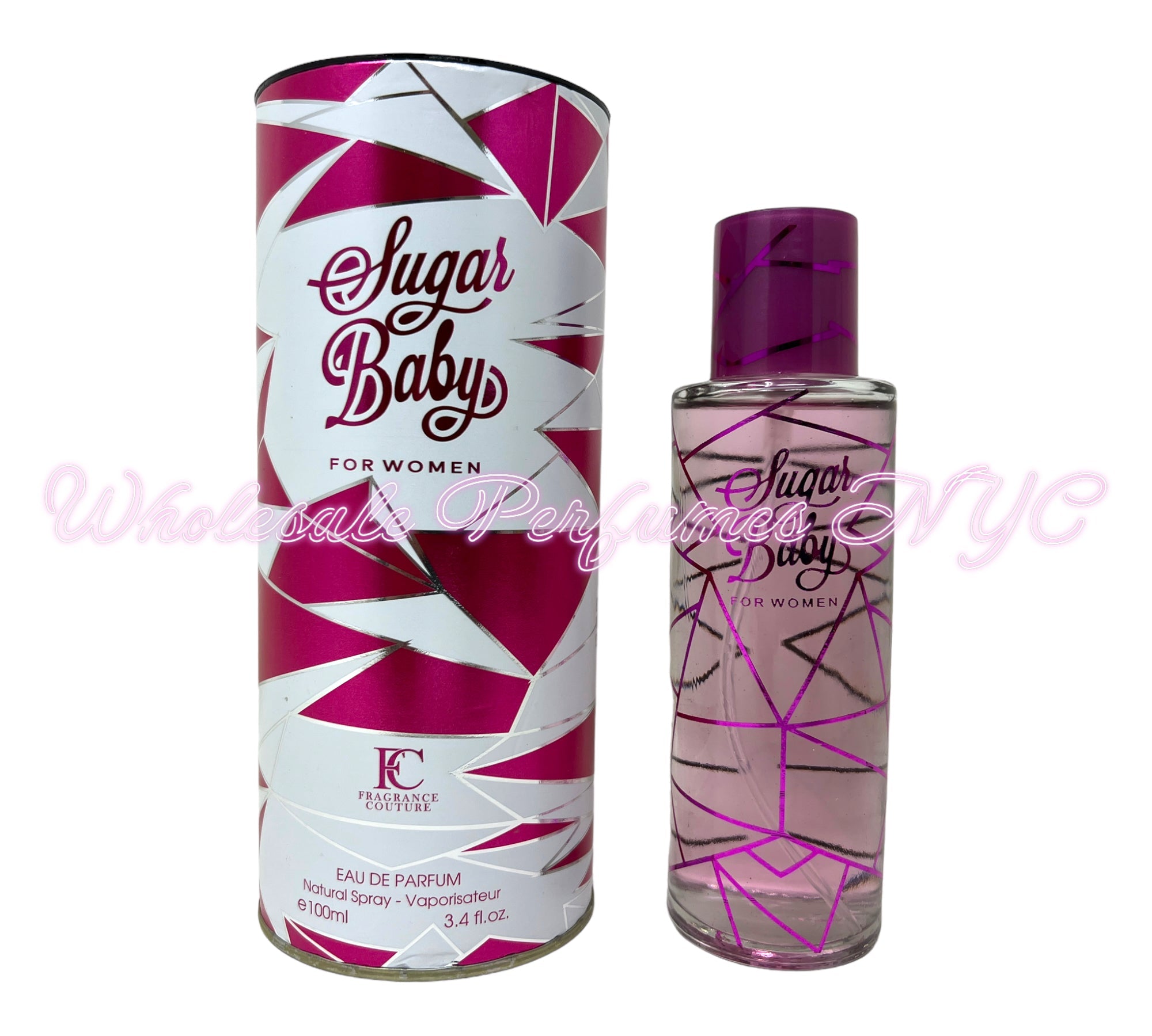 A stylish 3.4oz bottle of Sugar Baby Eau de Parfum for Women, featuring a chic design and elegant packaging.