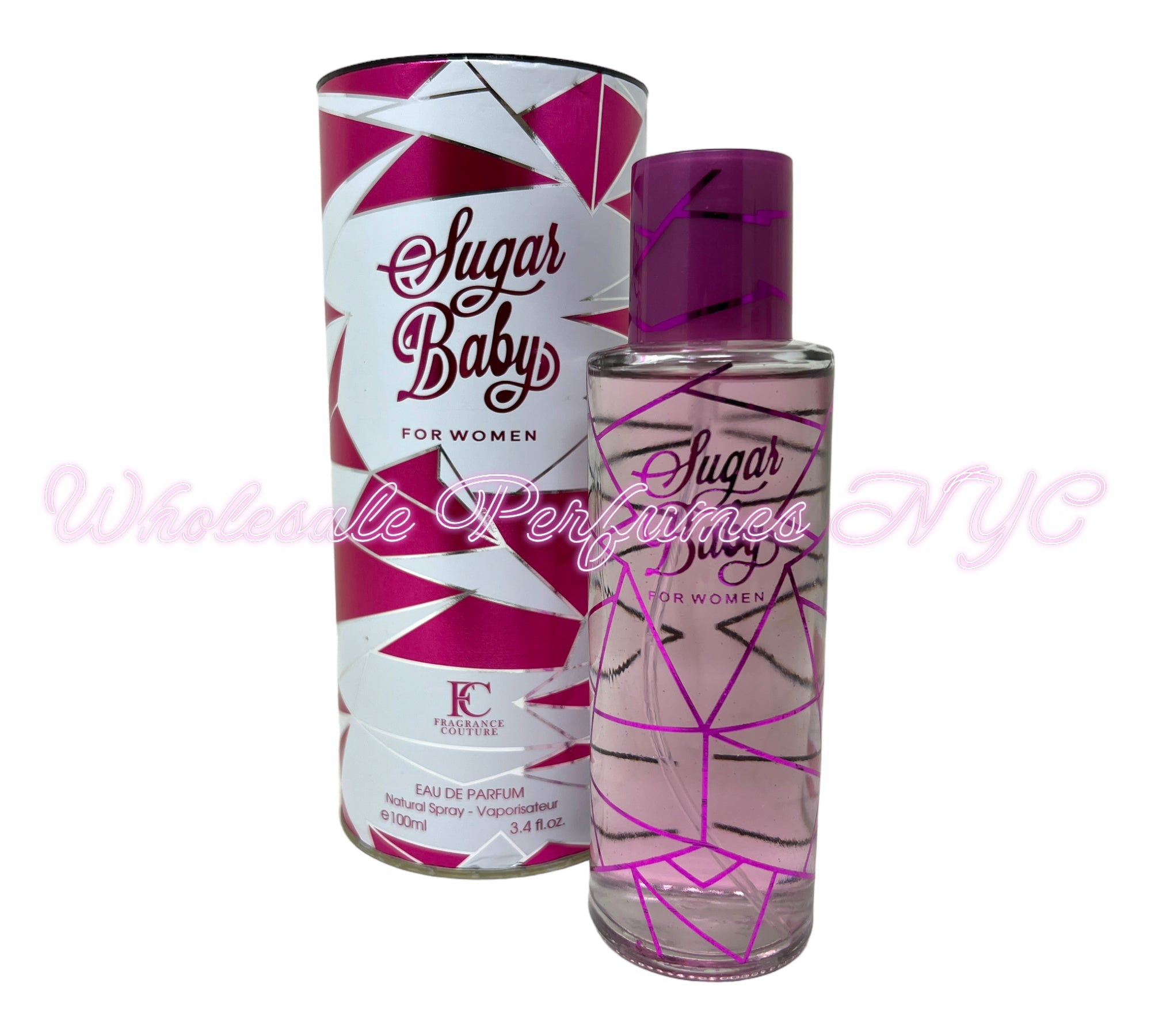 A stylish 3.4oz bottle of Sugar Baby Eau de Parfum for Women, featuring a chic design and elegant packaging.