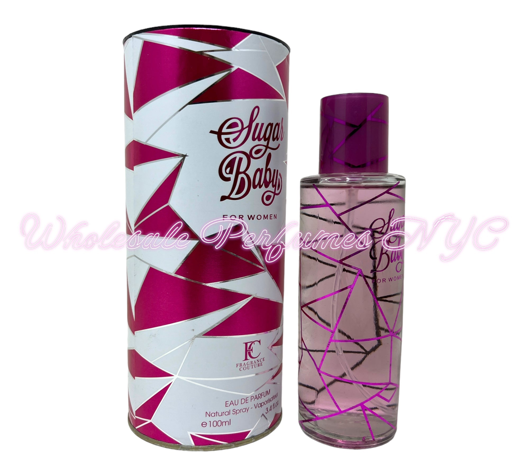 A stylish 3.4oz bottle of Sugar Baby Eau de Parfum for Women, featuring a chic design and elegant packaging.