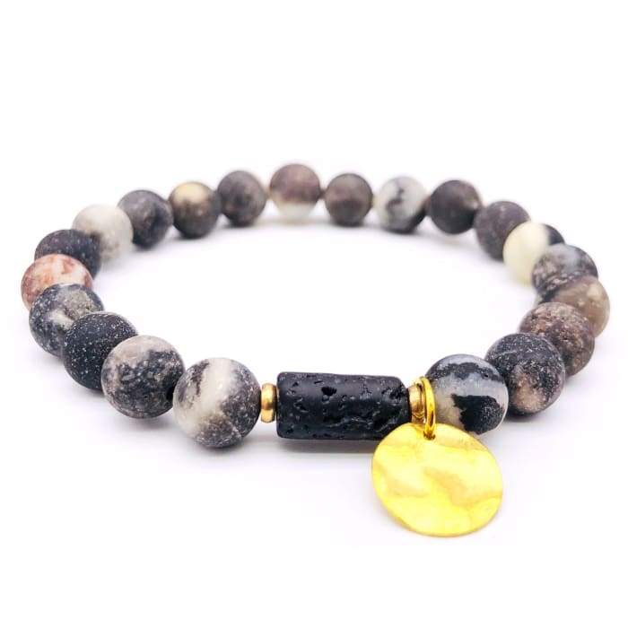 Sun Goddess Lava Stone Essential Oil Bracelet in Grey, featuring natural lava stones designed to absorb essential oils.