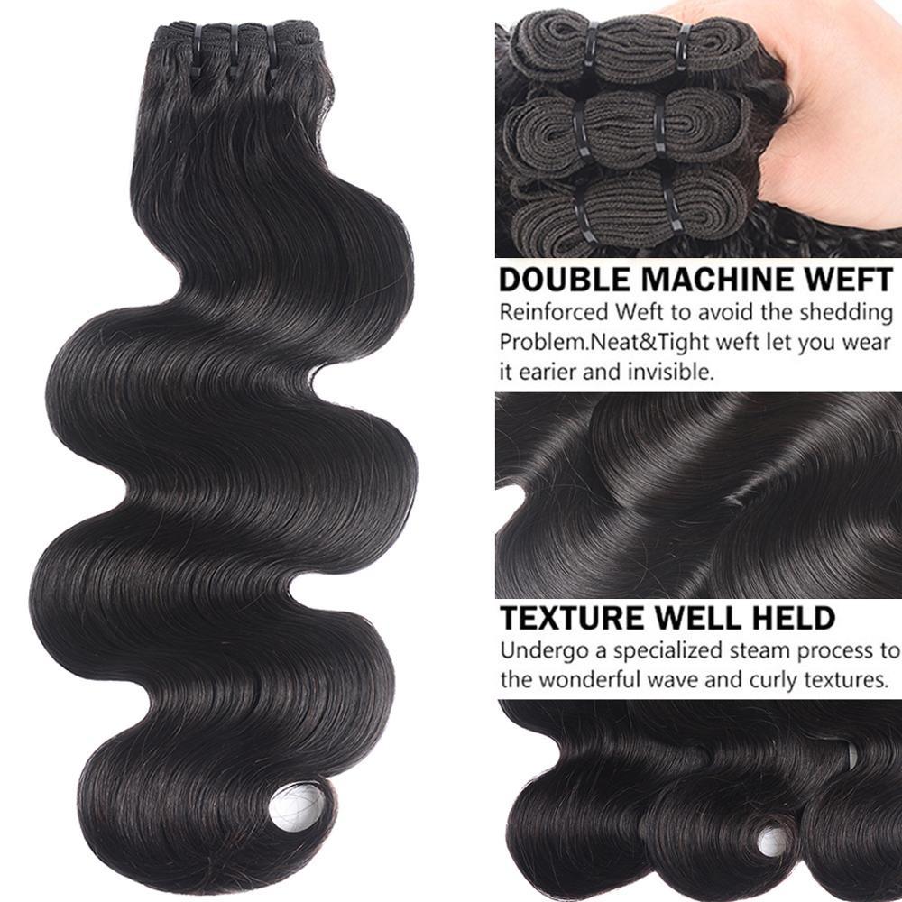 Super Double Drawn 12A Grade Body Wave hair bundles with closures and frontal, showcasing natural color and luxurious texture.