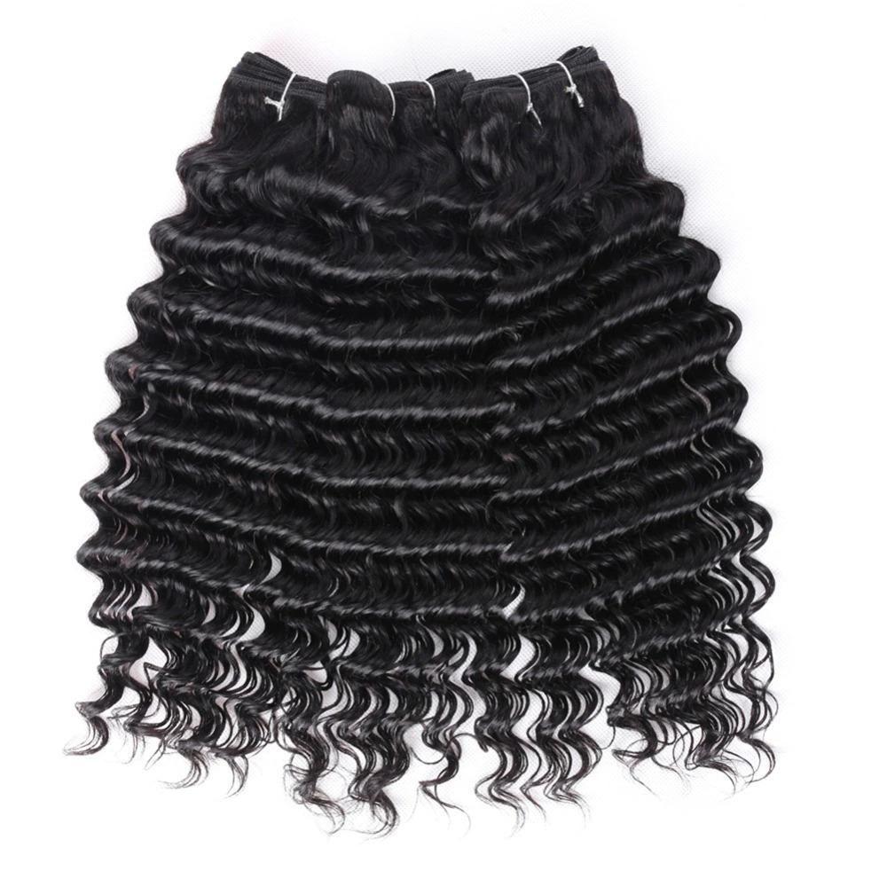 Super Double Drawn 12A Grade Deep Wave Bundles with Lace Frontal and Closure in Natural Color, showcasing luxurious texture and quality.