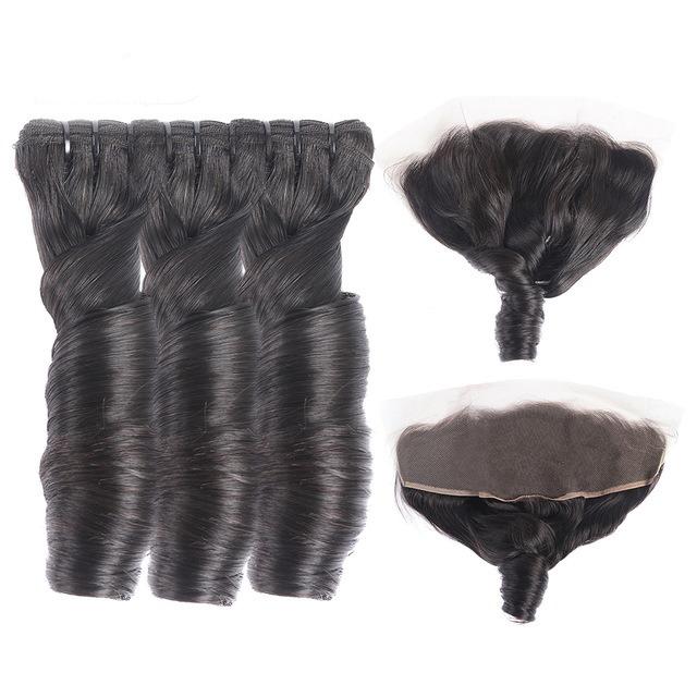 Super Double Drawn 12A Grade Romance Curl Bundles with Closures and Frontals, showcasing luxurious curls and high-quality lace.