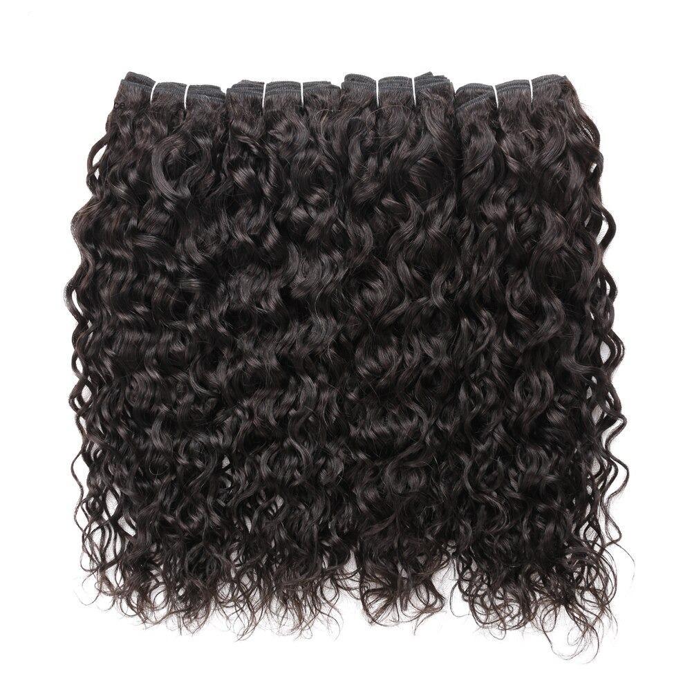 Super Double Drawn 12A Grade Water Wave Bundles with Closures and Frontals, showcasing luxurious, bouncy waves and high-quality lace.