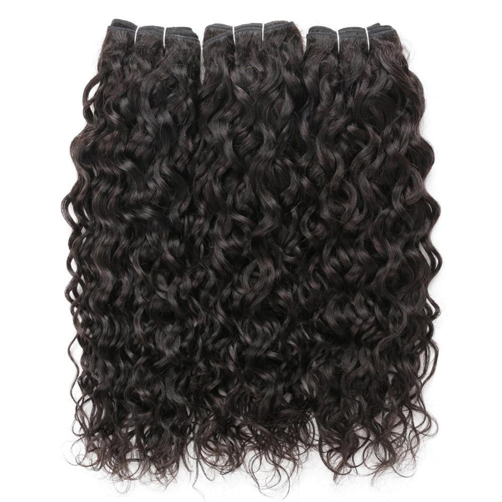 Super Double Drawn 12A Grade Water Wave Bundles with Closures and Frontals, showcasing luxurious, bouncy waves and high-quality lace.