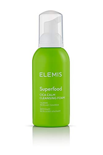 Elemis Superfood Cica Calm Cleansing Foam in a sleek bottle, showcasing its gentle formula for sensitive skin.