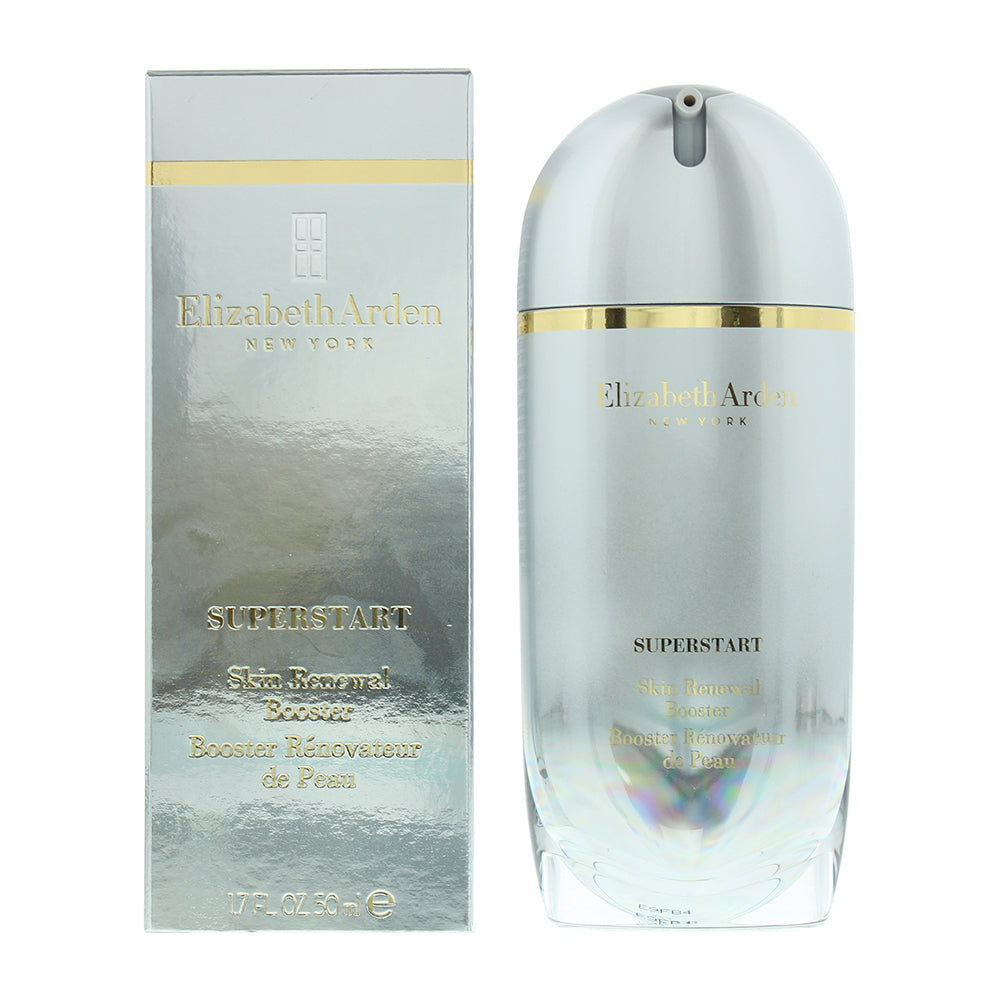 Elizabeth Arden Superstart Skin Renewal Booster in a sleek bottle, showcasing its elegant design and hydrating formula.