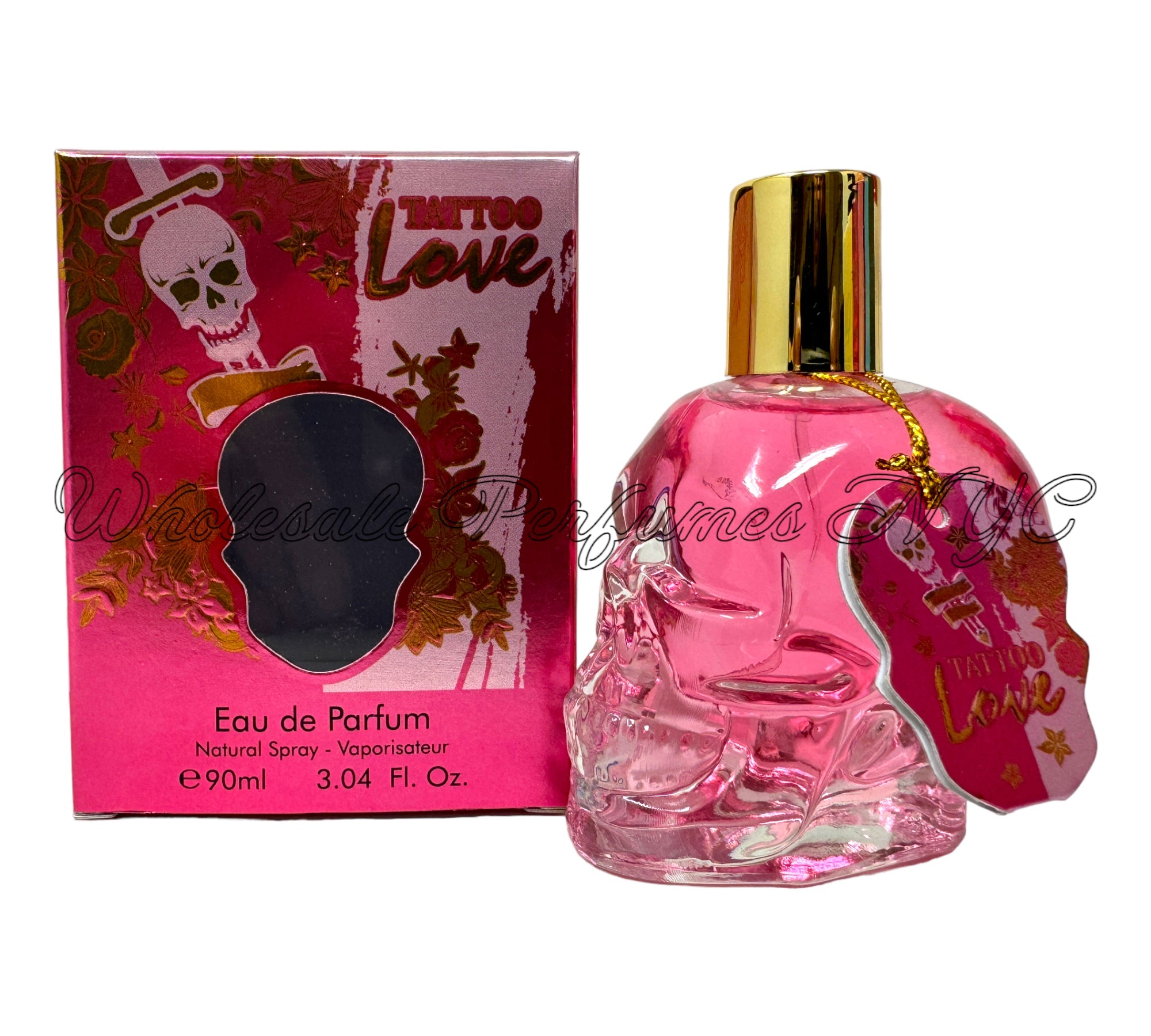 Tattoo Love for Women Eau de Parfum Spray by Urban Collection, 3.4oz bottle with vibrant design.