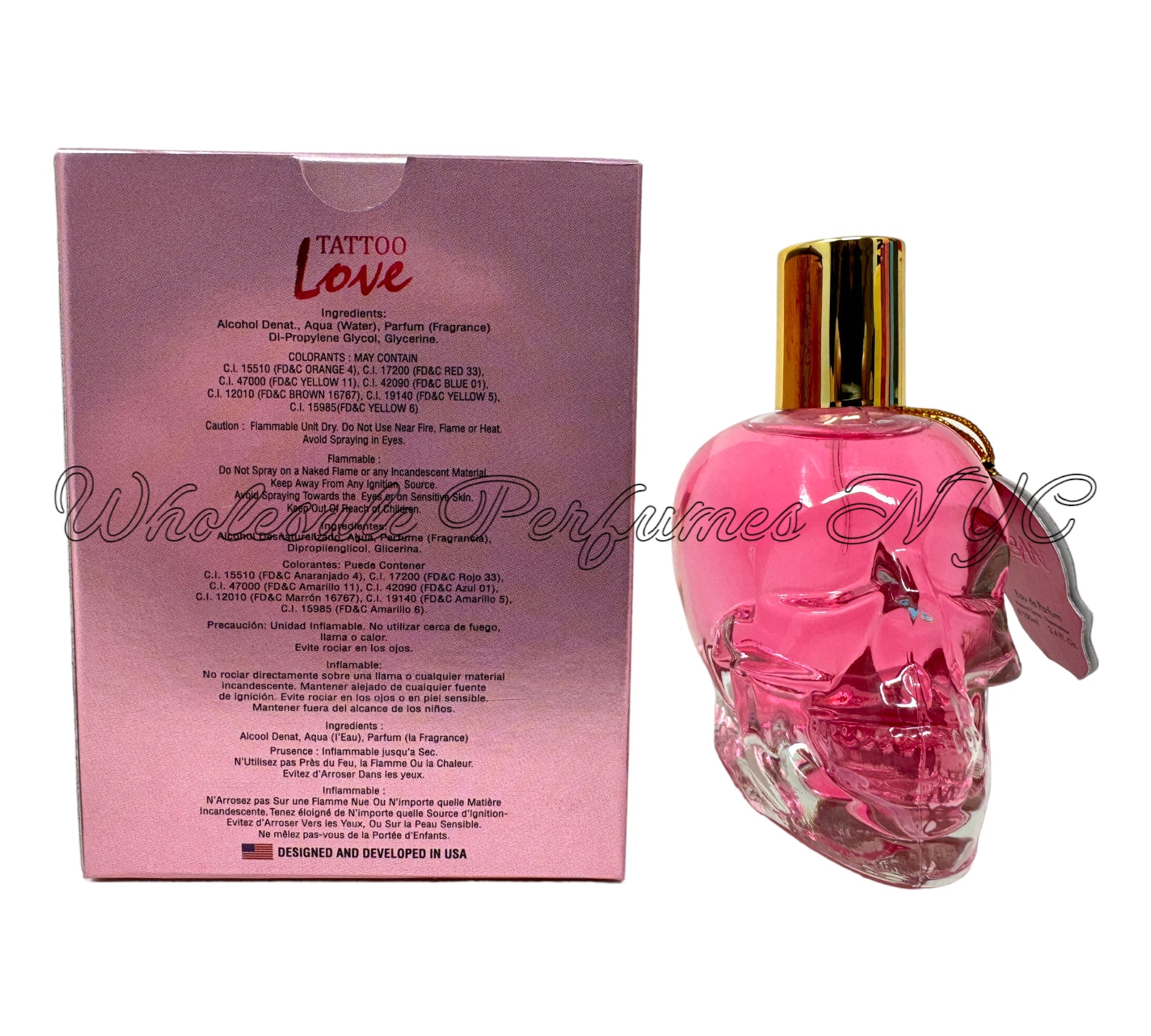 Tattoo Love for Women Eau de Parfum Spray by Urban Collection, 3.4oz bottle with vibrant design.