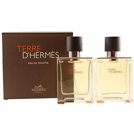 Hermès Terre d'Eau de Toilette Gift Set featuring two 50ml EDT bottles elegantly packaged.