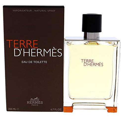 Hermès Terre d'Eau de Toilette bottle elegantly displayed with a natural backdrop, showcasing its sophisticated design.