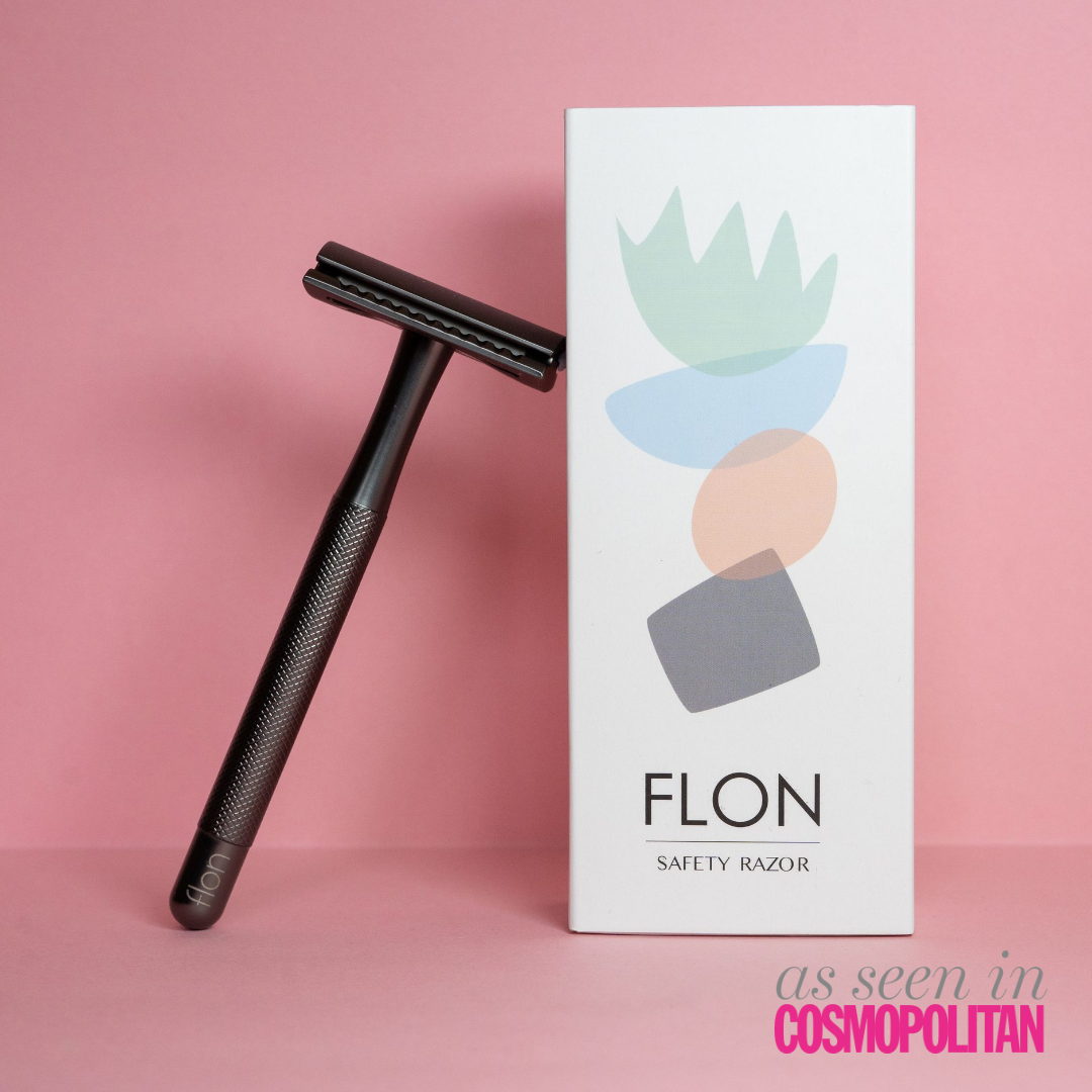 FLON Single 2.0 Reusable Long Safety Razor with a sleek brass handle and zinc alloy head, designed for eco-friendly shaving.