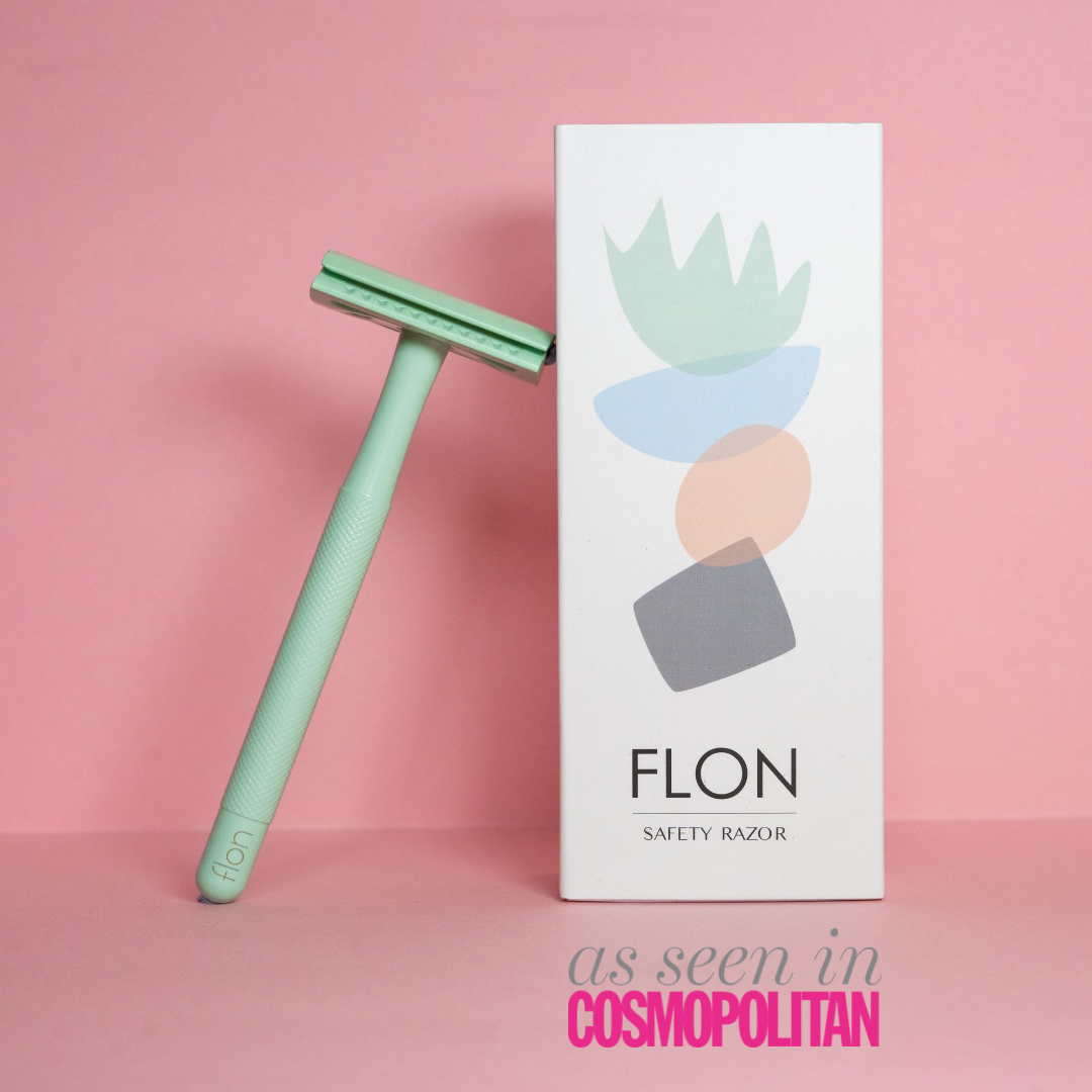 FLON Single 2.0 Reusable Long Safety Razor with a sleek brass handle and zinc alloy head, designed for eco-friendly shaving.