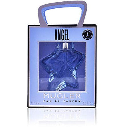 Mugler Thierry Angel Eau de Parfum bottle with elegant design and floral accents.