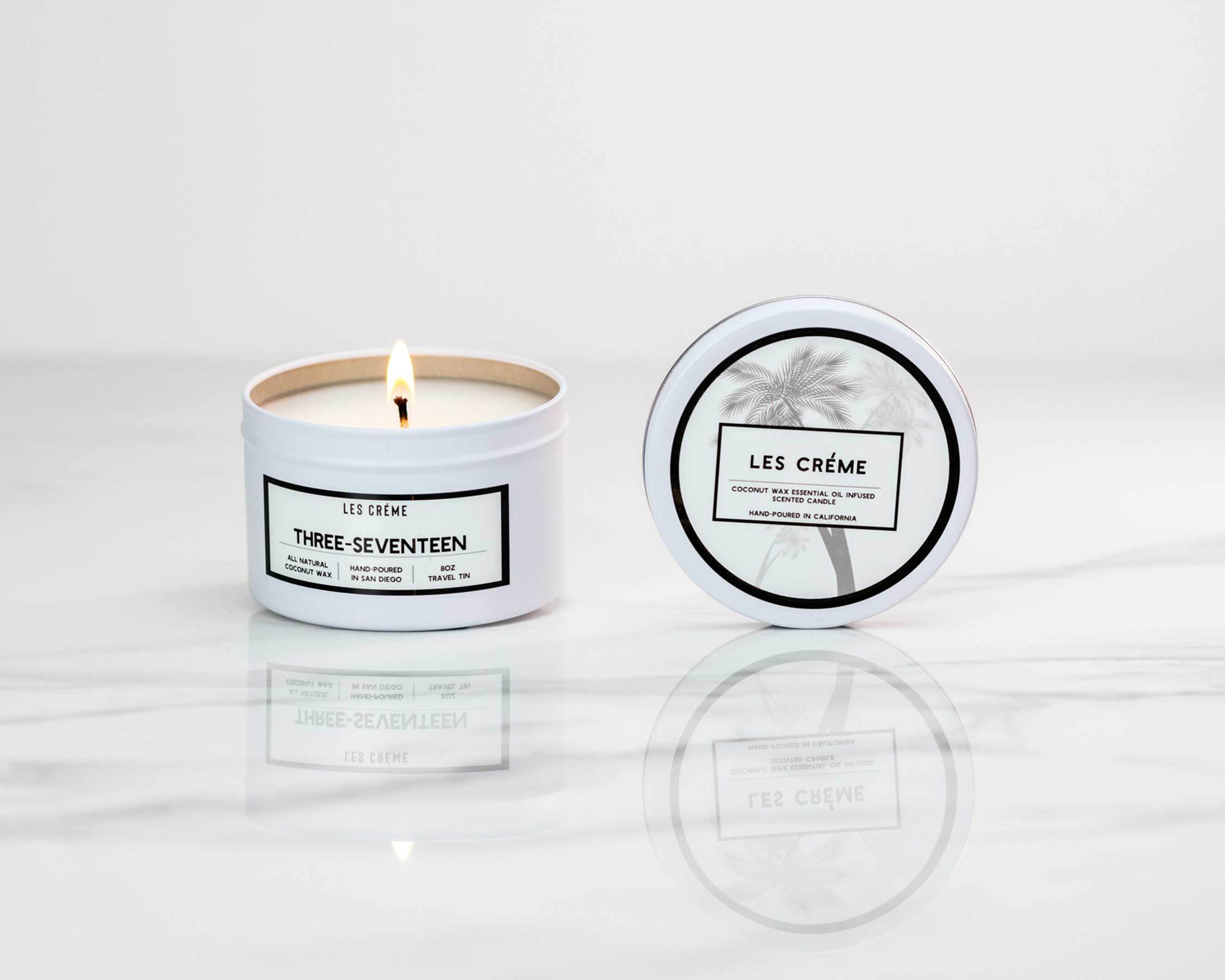 Three Seventeen Coconut Wax Candle in a stylish jar, showcasing its earthy and musky scent, perfect for home decor.