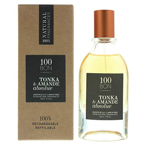 Bottle of Tonka & Amande Absolue Refillable Eau de Parfum Concentrate showcasing its elegant design and luxurious fragrance.