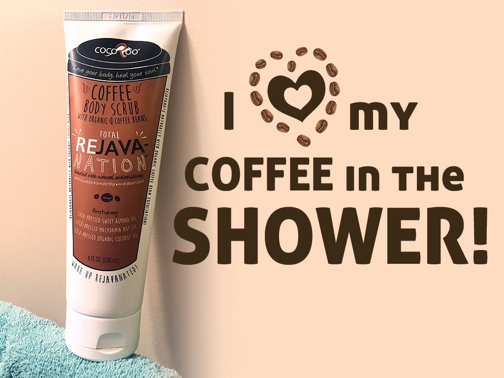 Total ReJAVAnation Coffee Scrub in an 8 oz squeeze tube, showcasing its natural ingredients and rich coffee color.