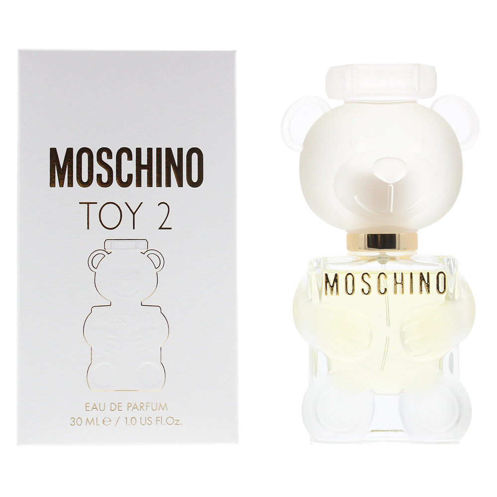 Moschino Toy 2 Eau de Parfum in a whimsical teddy bear bottle, showcasing its playful design and vibrant colors.