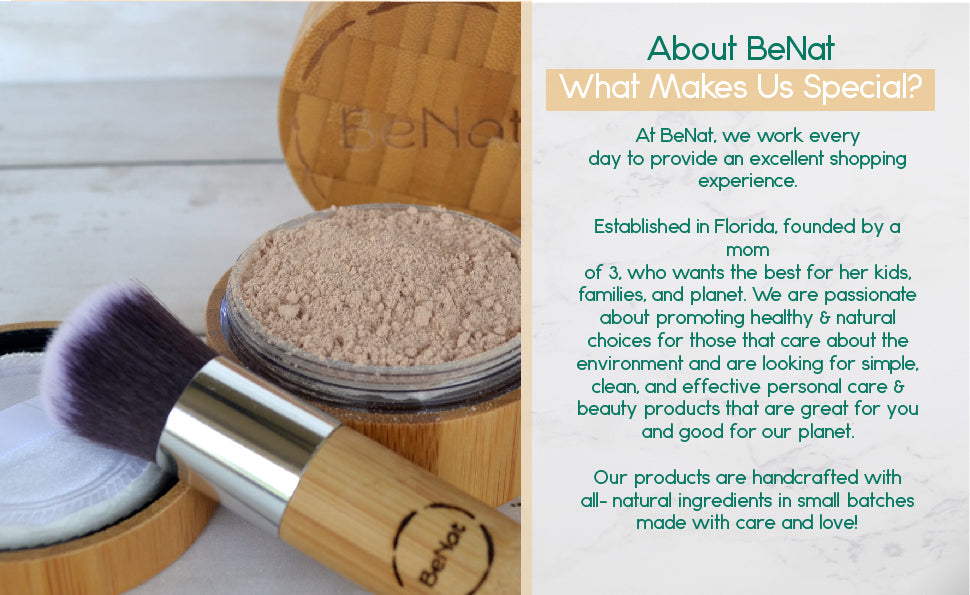 Translucent Loose Powder in a bamboo container with a sifter and powder puff, showcasing its eco-friendly design and natural ingredients.