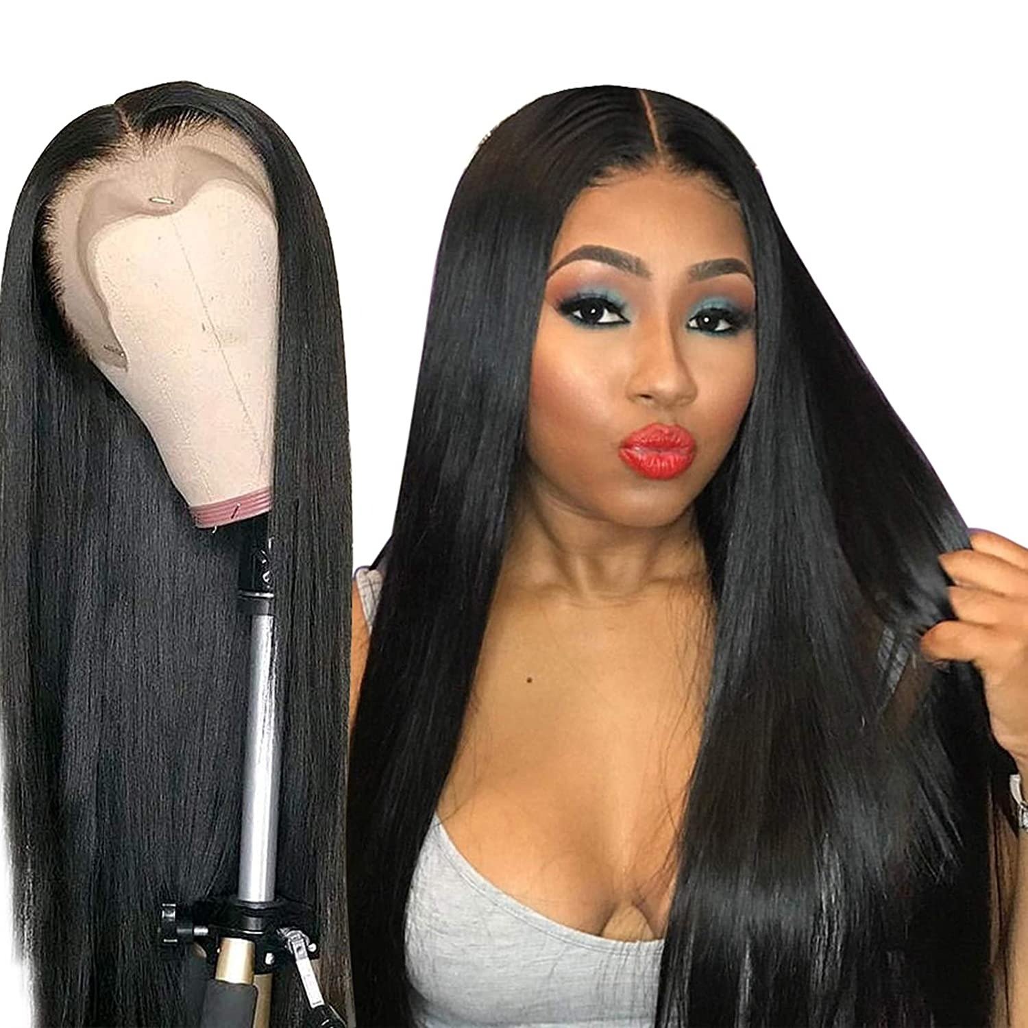 Transparent 13x1x6 Straight Lace Frontal Human Hair Wig showcasing its natural look and T part design.