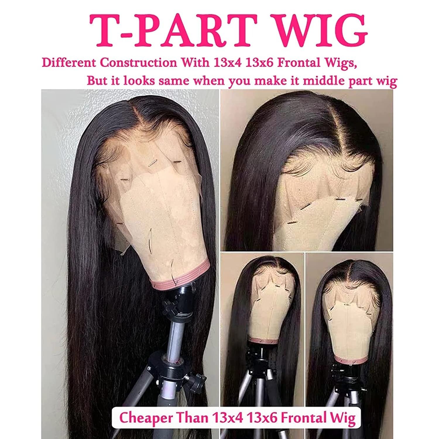 Transparent 13x1x6 Straight Lace Frontal Human Hair Wig showcasing its natural look and T part design.