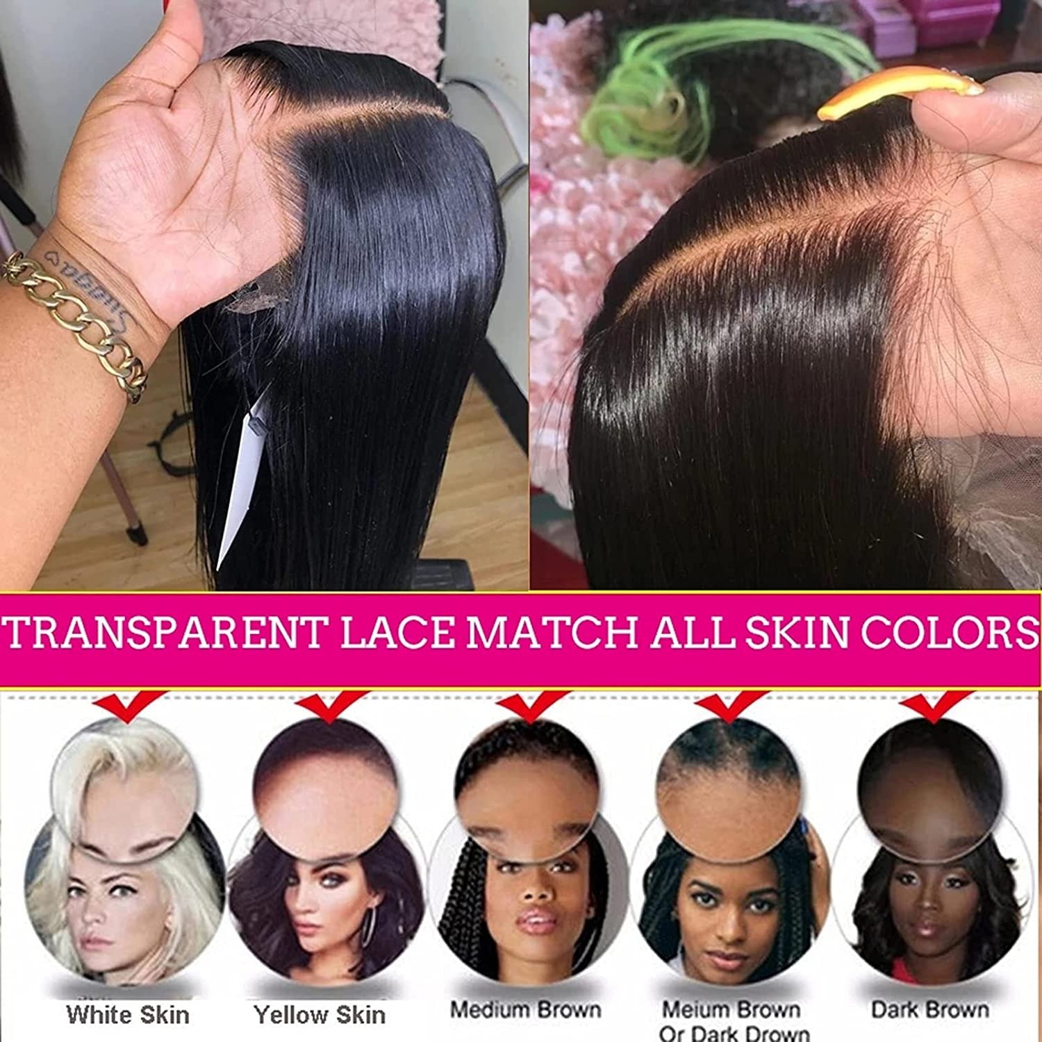 Transparent 13x1x6 Straight Lace Frontal Human Hair Wig showcasing its natural look and T part design.