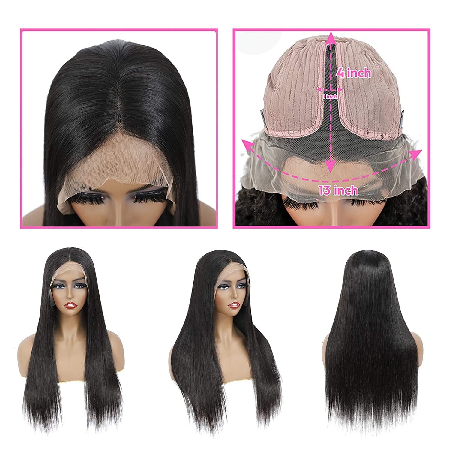 Transparent 13x1x6 Straight Lace Frontal Human Hair Wig showcasing its natural look and T part design.