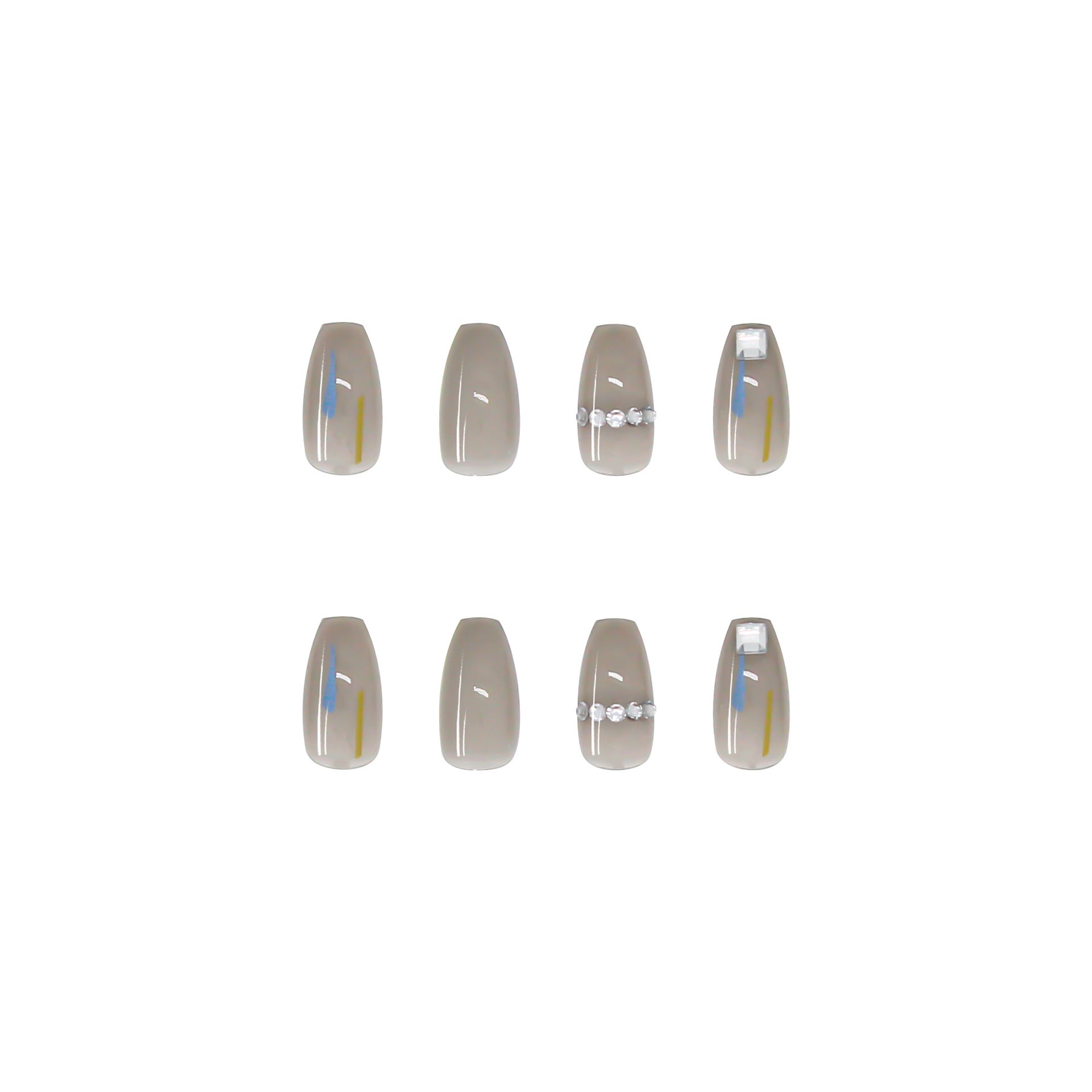 Transparent gray high-end square drill nails displayed elegantly, showcasing their chic design and perfect finish.