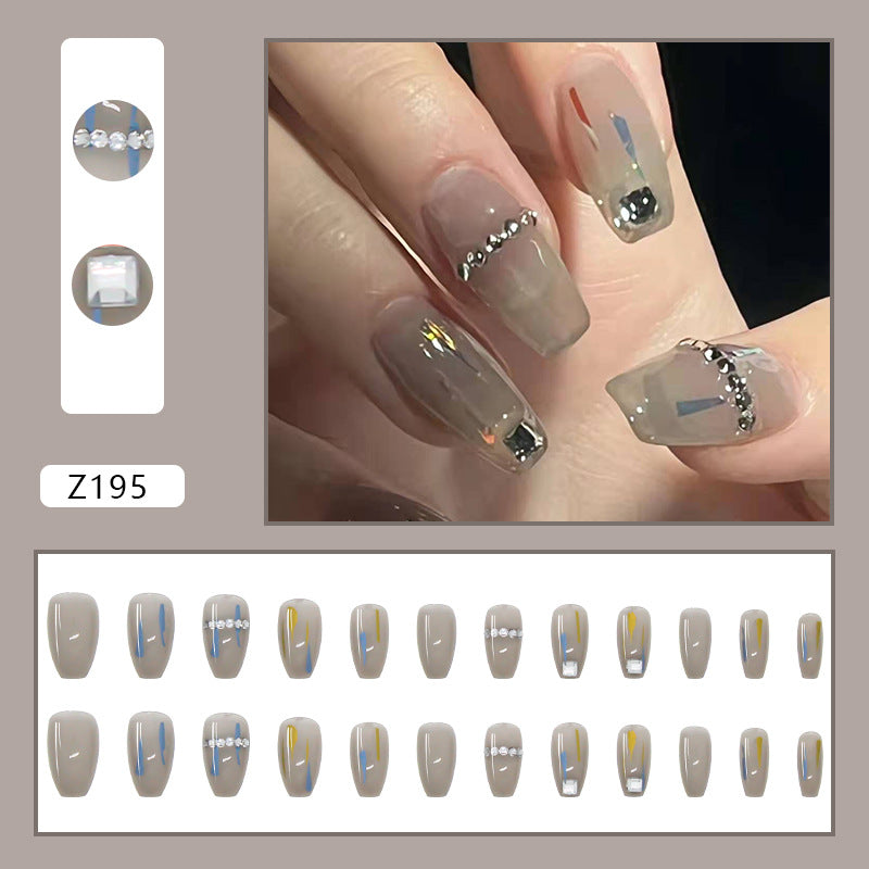 Transparent gray high-end square drill nails displayed elegantly, showcasing their chic design and perfect finish.